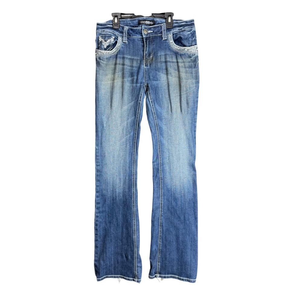 Cello Womens Size 11 Bootcut Jeans Embellished Rhinestone Distressed Y2K Frayed⁠ - Picture 2 of 16